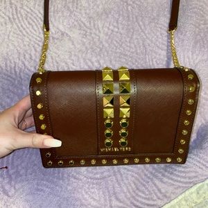 Michael Kors Maroon and Gold Crossbody